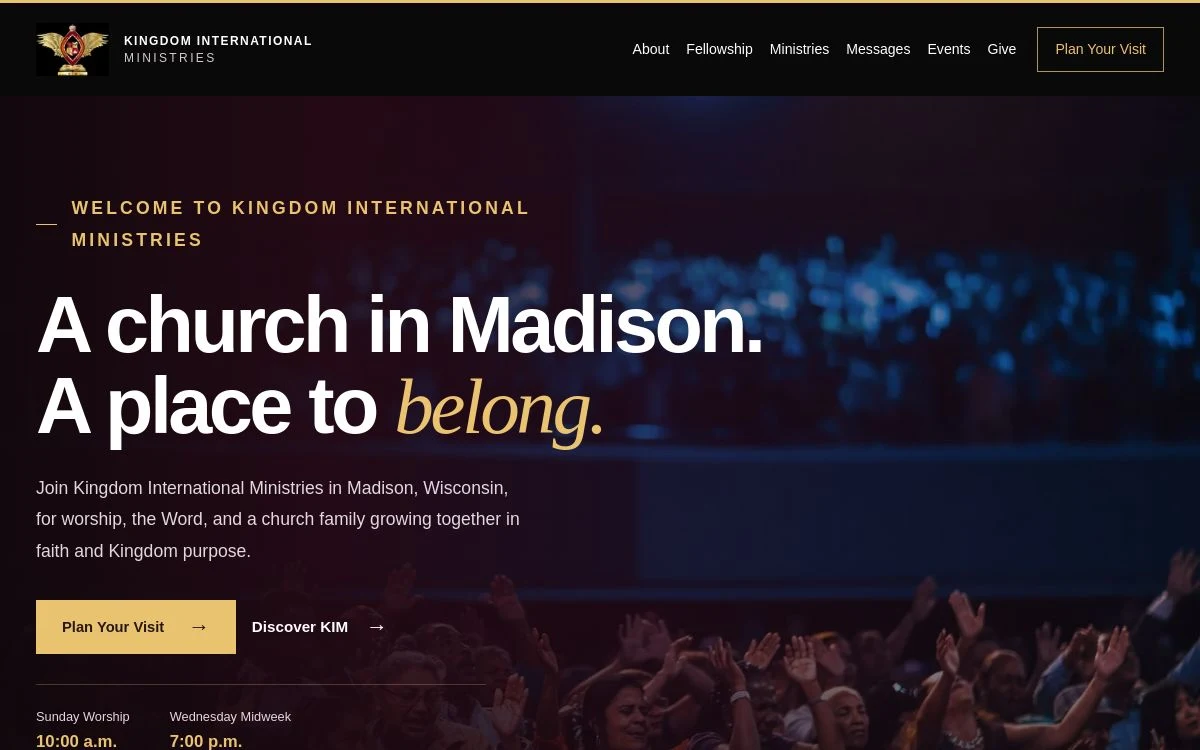 Public homepage preview of Kingdom International Ministries